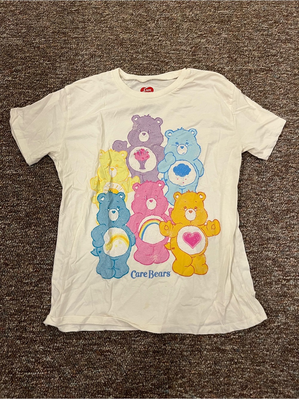 Care Bears White Tee with Rainbow Multicolor Bears